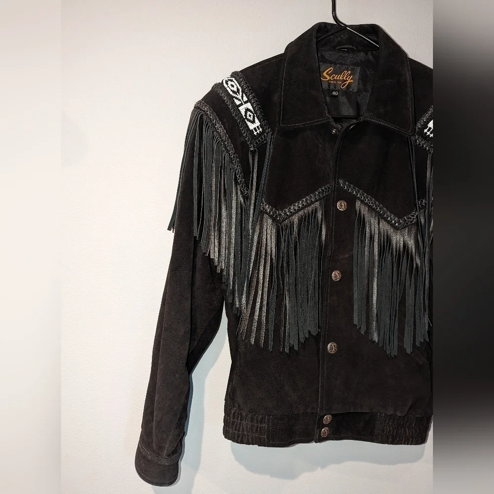 Vintage Scully Authentic Genuine black leather jacket with black leather fringe. - Picture 2 of 12